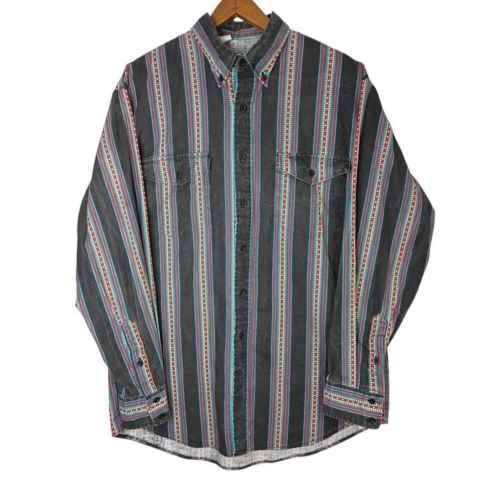 Vintage Karman Western Men's Shirt Sz XL Cotton Button Front Multicolored